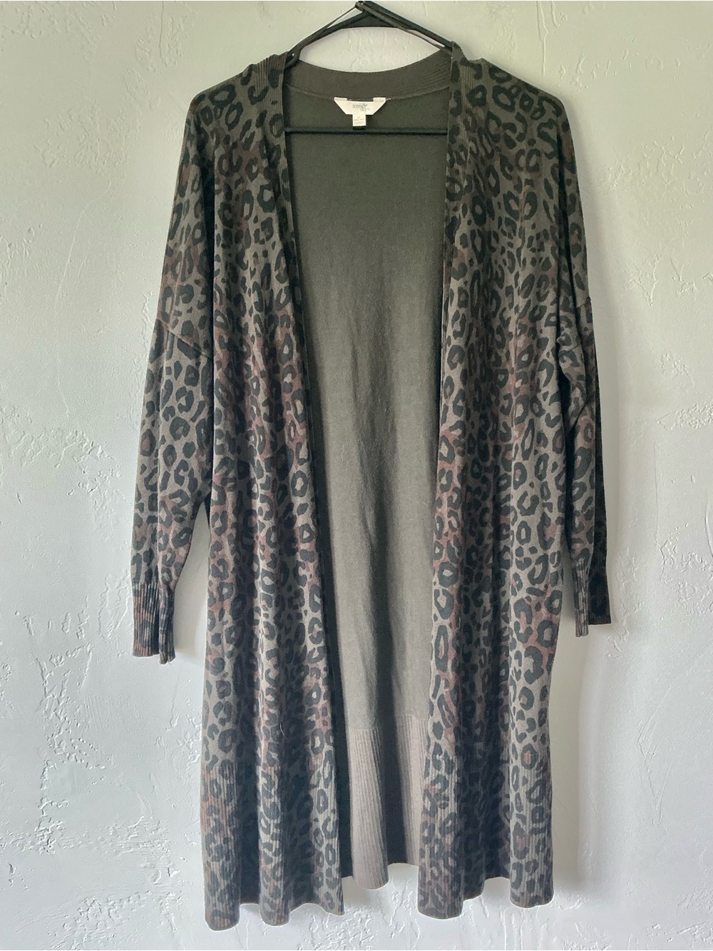 Terra & Sky Long Open-Front Leopard Print Cardigan - Brown & Black